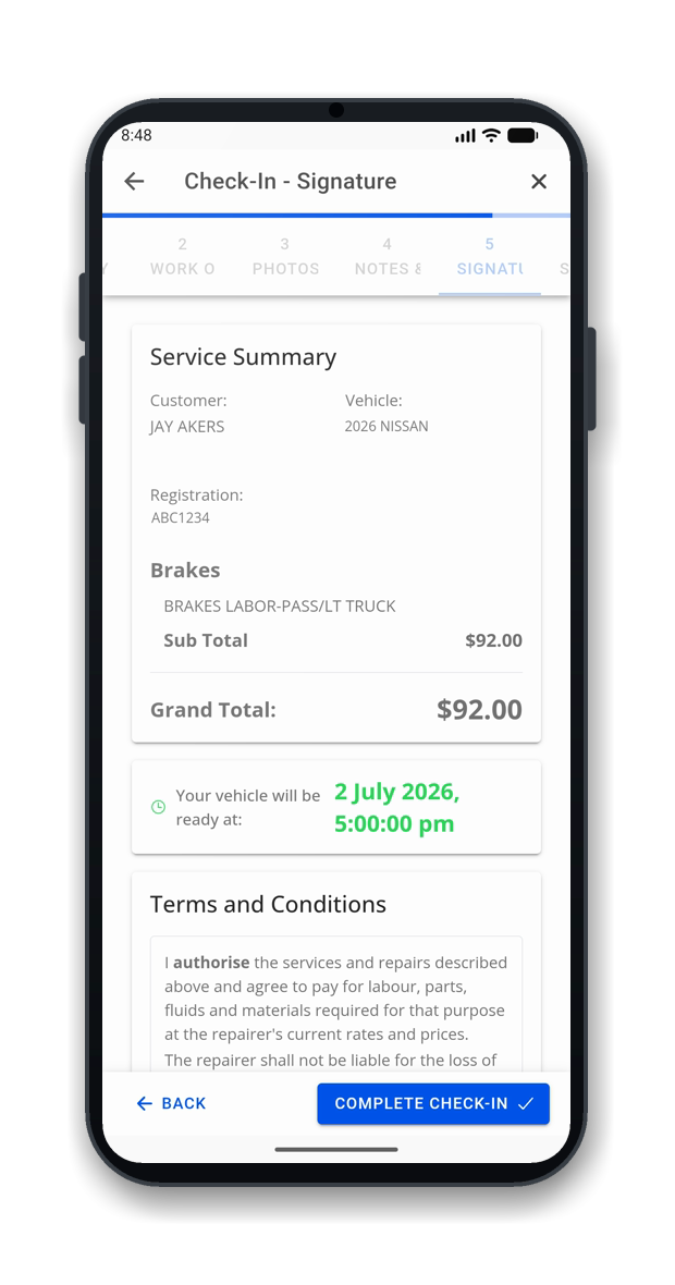 OMNI Check-In: review terms and capture a digital signature