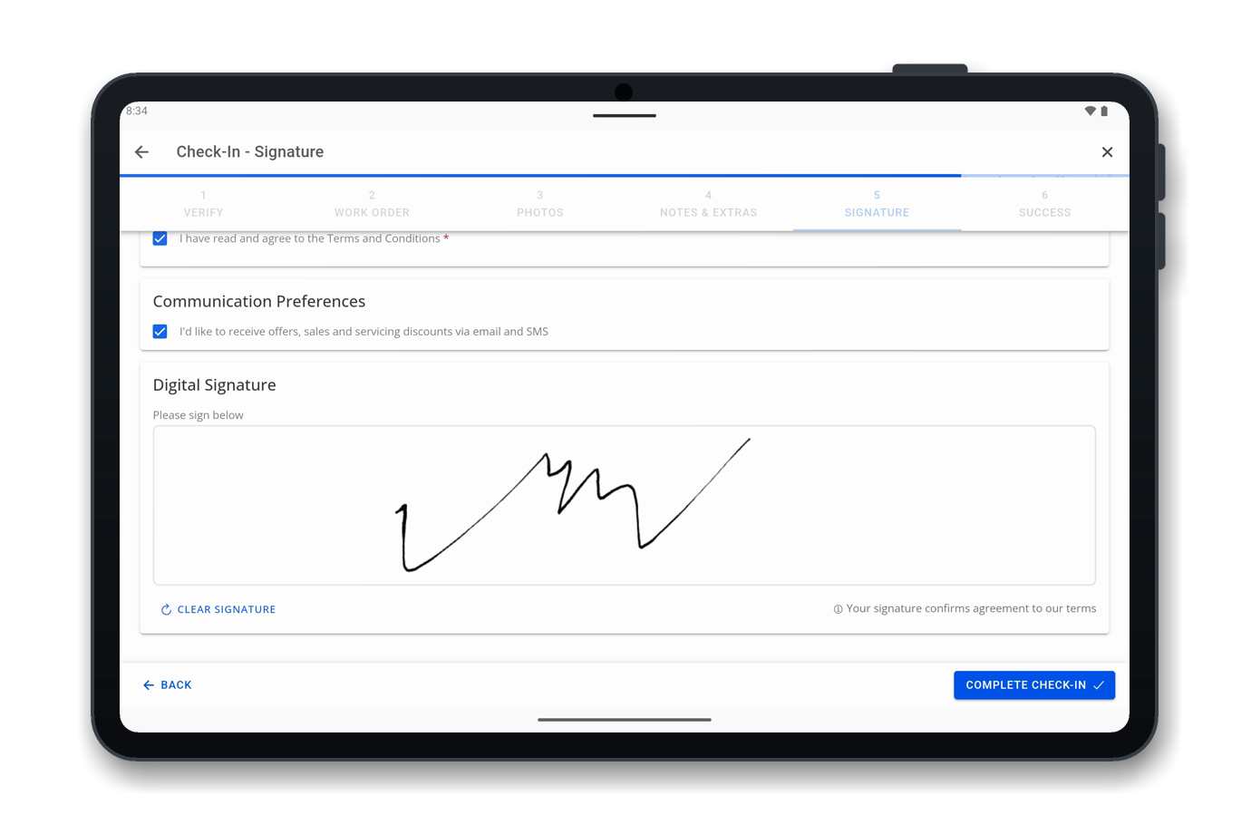 OMNI Check-In: signed terms confirmation