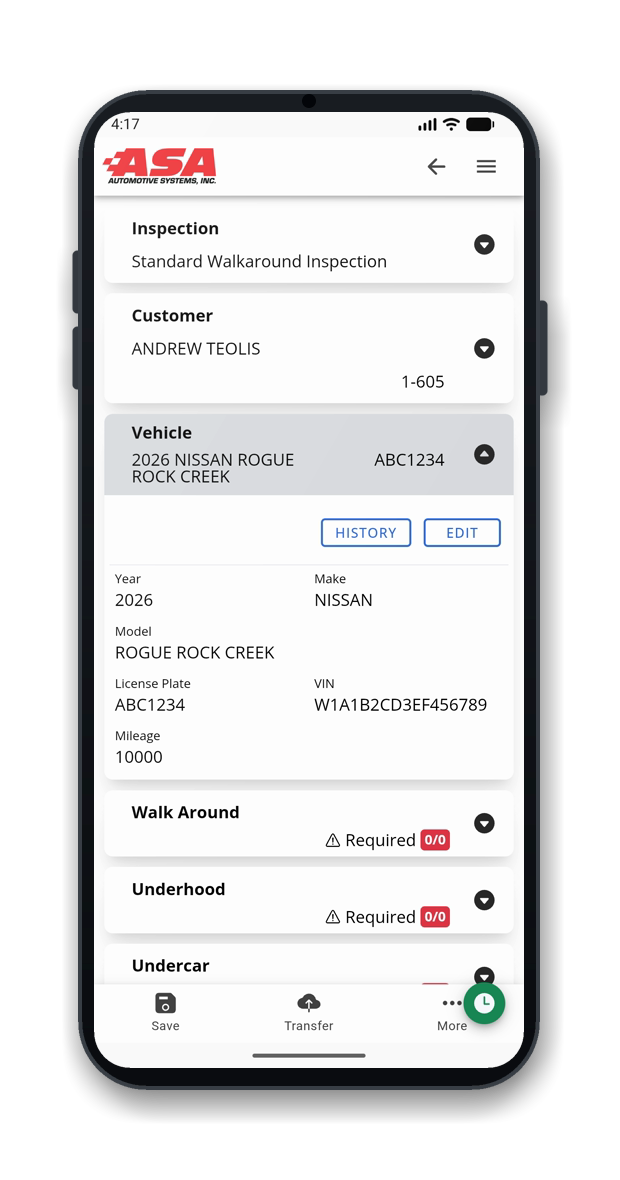 OMNI DVI mobile app: vehicle details