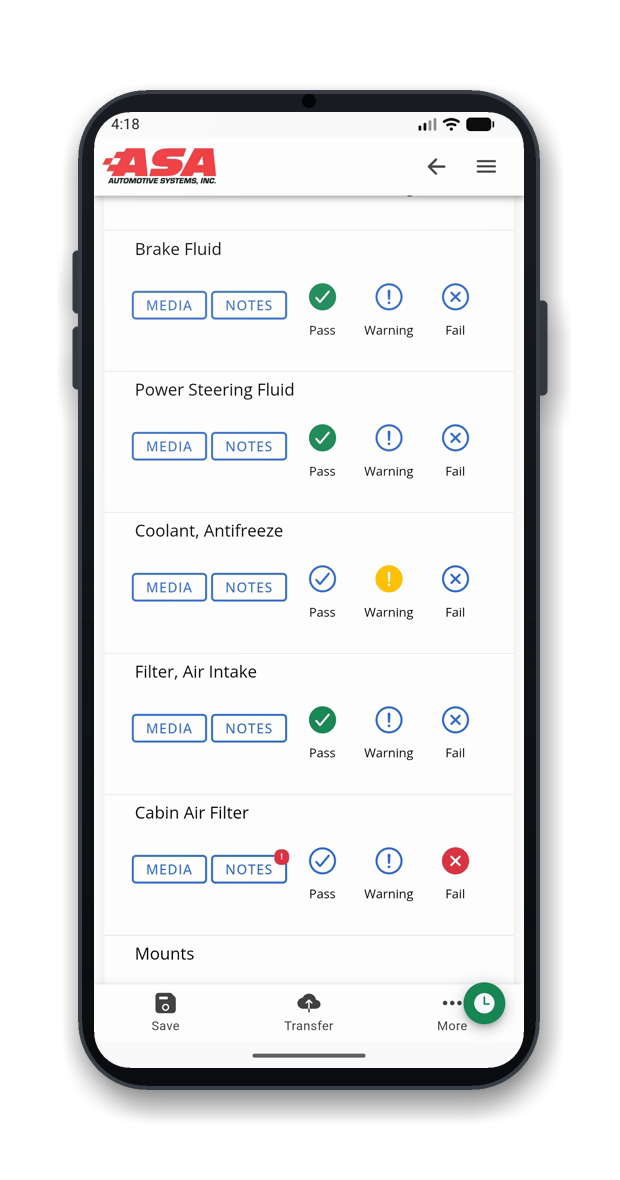OMNI DVI mobile app: inspection checklist