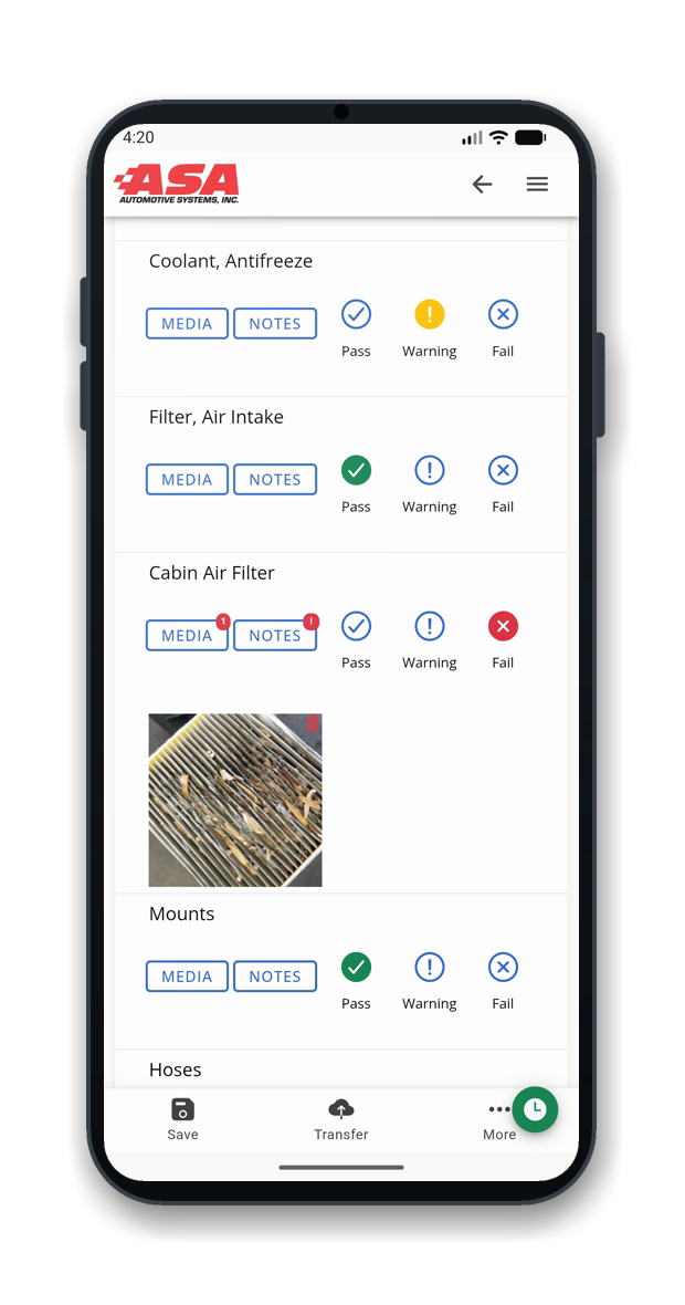 OMNI DVI mobile app: inspection in progress