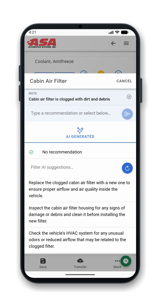 OMNI DVI mobile app: inspection, continued
